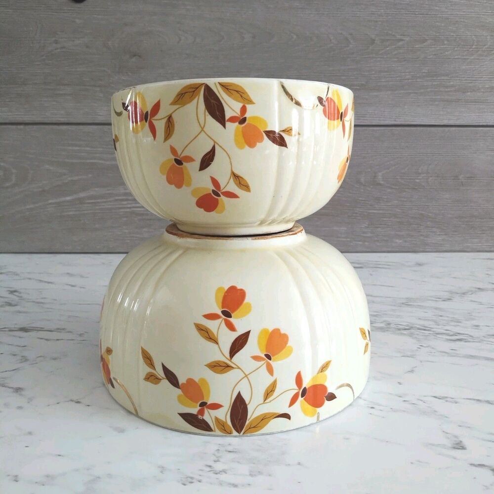 Vintage Jewel Tea Hall's Superior Kitchenware Autumn Leaf  Mixing Bowls 6 & 7.5"